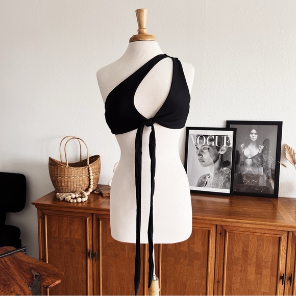 BLACK ONE SHOULDER STRAPPY BIKINI TOP #0331 - Picture 6 of 6